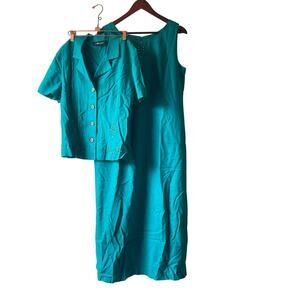 Vintage 90s linen blend teal maxi‎ dress with jacket size large